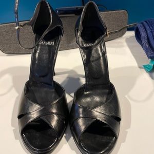 Casadi black open toe heels